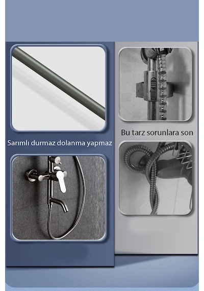 Kustar Nano Silikon Patlamaz Yırtılmaz Ezilmez Duş Hortumu 150 Cm Siyah Banyo Duş Hortumu Gri