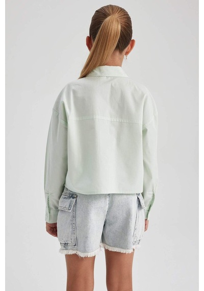 Defacto Kız Çocuk Crop Poplin Uzun Kollu Gömlek B1707a823autr368 Turkuaz