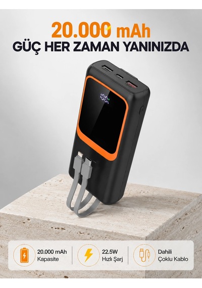 Powerbank 20000 Mah 22.5w Hızlı Şarjlı Ve Kompakt Çoklu Kablo Çıkışlı - 14996 18.000 Mah