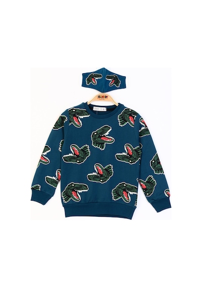Toontoy Kids Toontoy Erkek Çocuk Dinazor Baskılı Sweatshirt Petrol Mavi