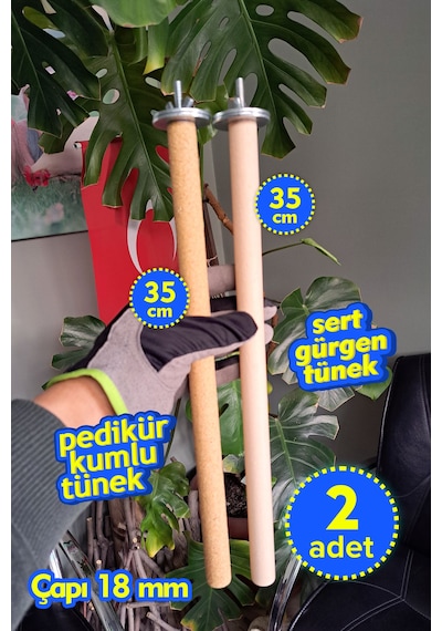 Vixpet Doğal Ahşap Papağan Tünek & Pedikür Kumlu Tünek – Ayak Bakımı ve Tüneme İçin | 35 cm - 18 mm