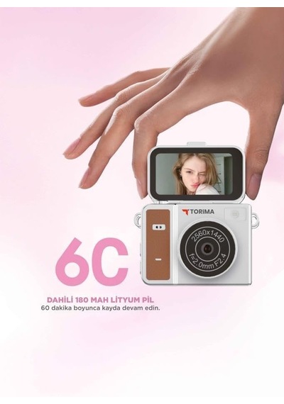 Torima Mini Dijital Kamera 2k Flip Ekranlı Selfie Video Vlog Kamerası Cmr46 Kahverengi
