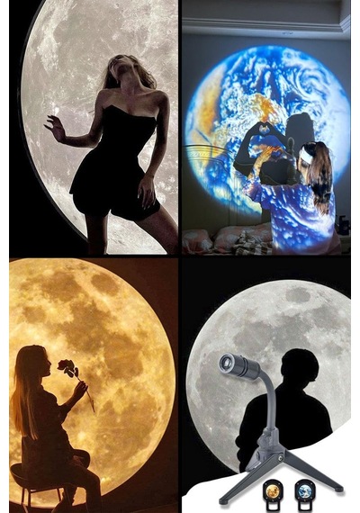 Moon Earth Projektör Lamba, Ay Projeksiyon Lambası Yatak Odası Lambası