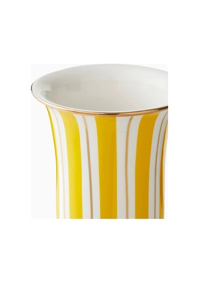 Jonathan Adler Portofino Çizgili Porselen Dekoratif Tasarım Vazo Beyaz