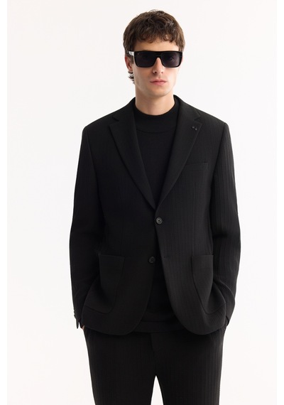 Avva Erkek Siyah Mono Yaka Bi-stretch Hafif Çizgili Blazer Comfort Slim Fit Ceket A52y4004 Avva Erkek Siyah Mono Yaka Bi-stretch Hafif Çizgili Blazer Comfort Slim Fit Ceket A52y4004
