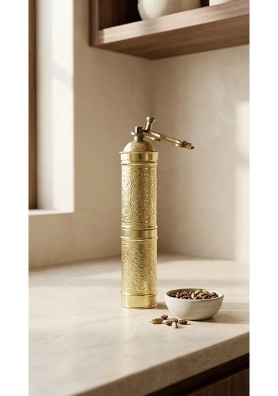 Aura Copper Nostaljik Manuel Kahve Karabiber Değirmeni 22 Cm Bakır Öğütücü - Altın
