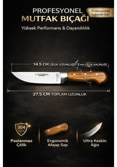 Lazbisa Mtf-032 Hand Craft Mutfak Bıçak Seti Et Ekmek Sebze Bıçağı 5 Li Set Günlük Kullanım Kahverengi