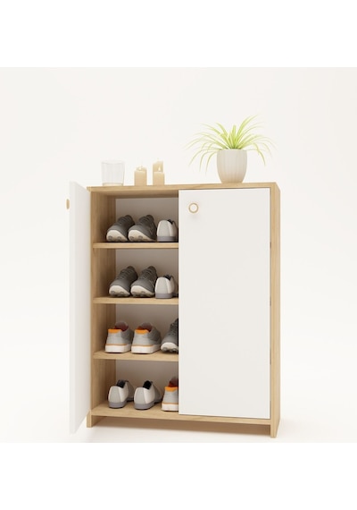 Floradesign Capy Ayakabıl Dolabı Ayakkabilik - Çok Amaçli Dolap Meşe / Beyaz Meşe - Beyaz