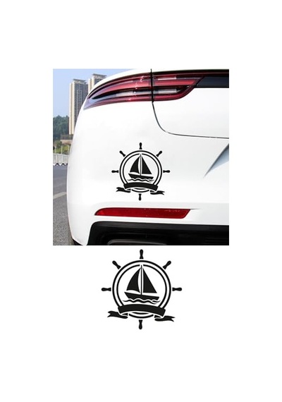 Yelkenli Ve Gemi Dümeni Oto Sticker - Denizci Tarzı Araç Sticker 15x15cm Diğer
