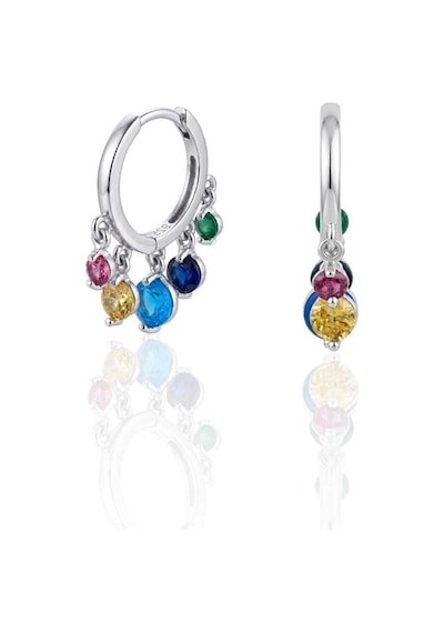 Oya Silver Çoklu Renkli Yuvarlak Zirkon Sallantılı İnce Gümüş Halka Küpe 2.3 X 1.7 Cm Oysy290
