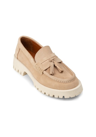Deery Kadın Hakiki Süet Bej Püsküllü Loafer - 02035zbejc01 Bej