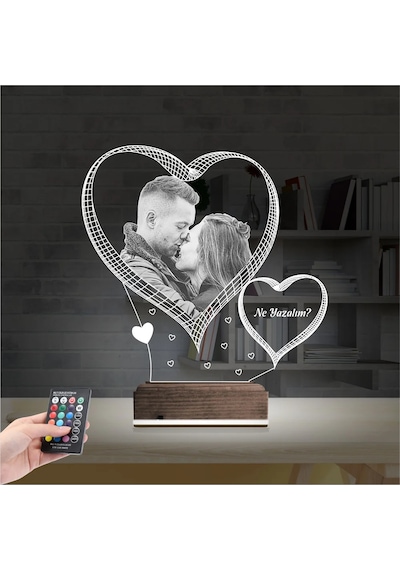 Luvivia Kalp Sevgiliye Hediye Fotoğraflı 3d Lamba - Masa Gece Lambası V13