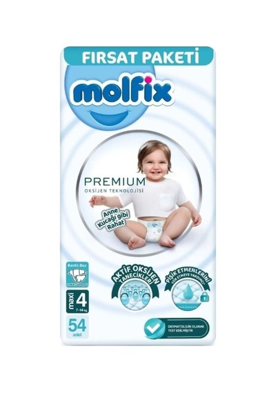 Premium Bebek Bezi Fırsat Paketi 4 Beden 7-14 Kg 54 Adet 6 Beden