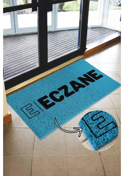 Eczane Paspası - Kıvırcık Paspas - Dış Ve İç Mekan Paspası - Suya Dayanıklı Turkuaz