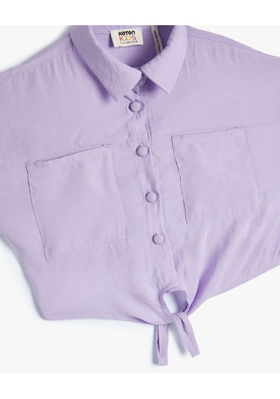 Koton Crop Gömlek Önden Bağlama Detaylı Kısa Kollu Cepli Modal Kumaş Lila 3skg60208aw 3SKG60208AW359 Lila