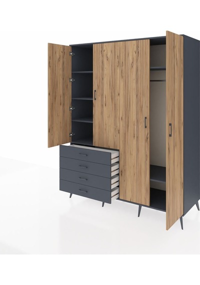 Kronos Gardrop 6 Raflı 4 Çekmeceli Tek Askılı 176x59x221 Antrasit-çam/antrasit Çam/antrasit Kronos Gardrop 6 Raflı 4 Çekmeceli Tek Askılı 176x59x221 Antrasit-çam/antrasit Çam/antrasit
