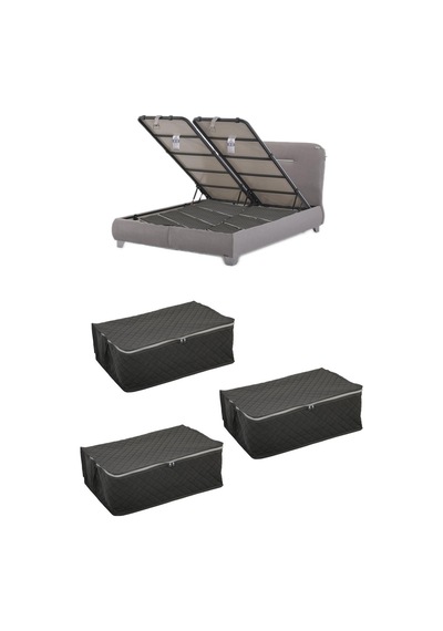 3 Adet Kapitone Desenli Çekyat-baza Altı Hurç 60x40x22 Gri Tela 40 X 60 Gri Tr Diğer