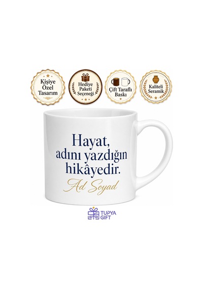 İsme Özel Sınırlı Seri Yazılı Kupa Bardak Hediye Özel Tasarım Porselen Mug Beyaz / Çok Renkli