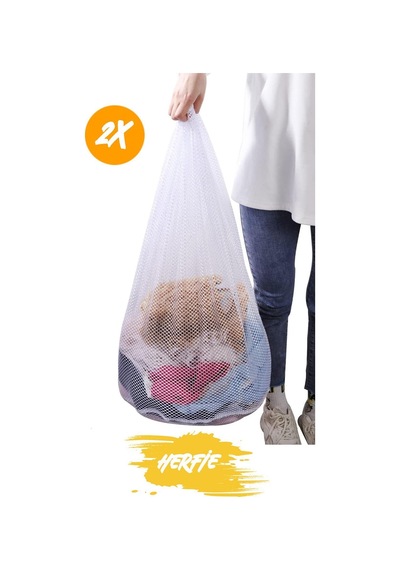 2 Adet Battal Boy Perde Tüy Kirli Ve Çamaşır Yıkama Filesi Büyük 60x80 Beyaz