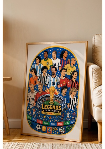 Dünya Kupası Futbol Efsaneleri Legends Of The Game Premium Çerçeveli Duvar Tablosu Üstün Kalite Kayın