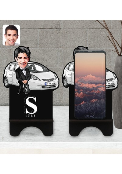 Kişiye Özel Plakalı Erkek Honda Jazz Karikatürlü Ahşap Biblo Tele