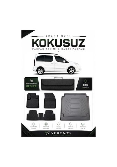 Peugeot Partner 2009 Model Aracınıza Özel 4d Karbonlu Kauçuk Paspas Takımı Ve Bagaj Havuzu