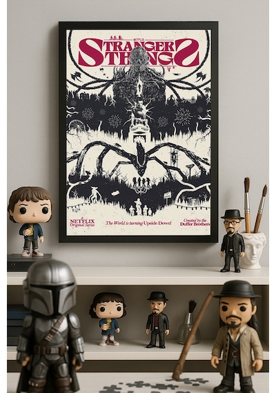 Stranger Things Siyah Ahşap Çerçeveli Poster, Dizi Duvar Tablosu