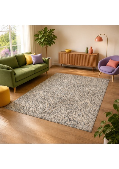 Kartela Halı Paisley Halı Kaymaz Taban Makinede Yıkanabilir Halı Gri - 100 X 150 Cm