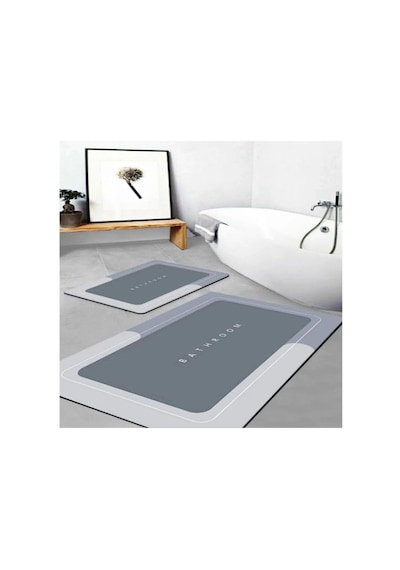 Buççin Online Mağaza Banyo Paspası Süper Su Emici Kaymaz Tabanlı Banyo Paspası Diatomit Paspas Süperemici 58x38cm Gri Çok Renkli
