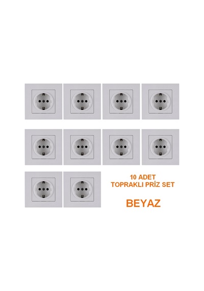 Arvia Karen Topraklı Priz Beyaz - Çerçeve Dahil 10lu Set