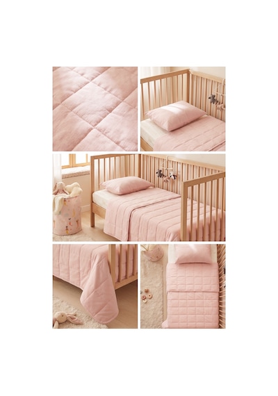 Ocean Home Textile %100 Pamuk Kumaş Kapitoneli Pembe Çok Amaçlı Bebek Yatak Örtüsü Seti 1 Adet 100 X 150 / 1 Adet 37 X 47 Cm