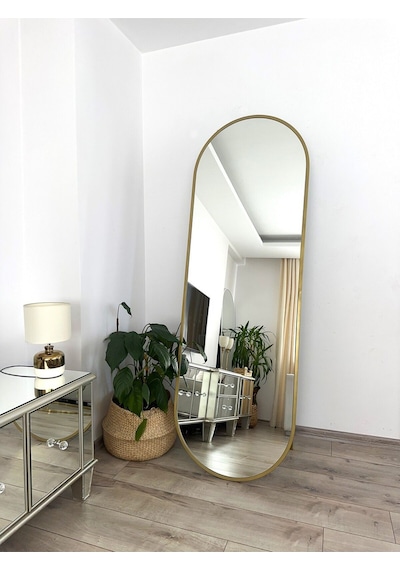 Effe Gold Metal Çerçeveli 180x60 Cm Elips Model Ayaklı Boy Aynası