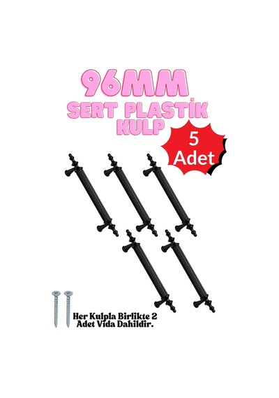 5 Adet Sert Plastik Polais 96 Mm Siyah Mobilya Mutfak Çekmece Dolap Kapak Dolabı Kulpu Kulbu Kulpları Siyah Siyah