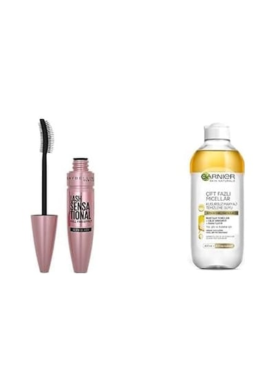 Maybelline New York Lash Sensational Yelpaze Etkili Siyah Maskara 1 Paket 1 X 9.5 Ml + Garnier Skin Naturals Çift Fazlı Micellar Kusursuz Makyaj Temizleme Suyu 400 Ml 0