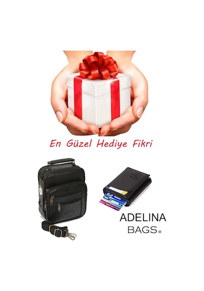 Adelina Bags Adelina Erkek Siyah Deri Çelik Kasalı El Ve Omuz Çanta Ve Kartlık