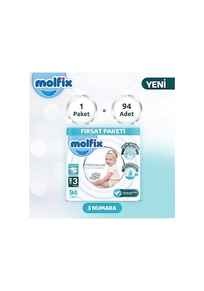 Molfix Premium Bebek Bezi Beden:3 4-9 KG Midi Ultrafırsat 94 Adet