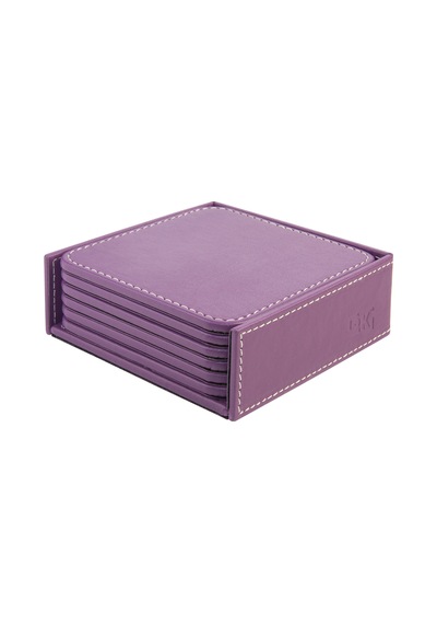 Bardak Altlığı,6 Lı Set,masaüstü Kare Cup Coaster,vegan Suni Deri,11x11 Cm.,lila