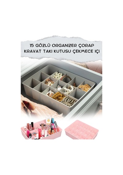 15 Bölmeli Çekmece İçi Makyaj Organizer - Takı Kravat Takı Vs. Plastik Gri Diğer