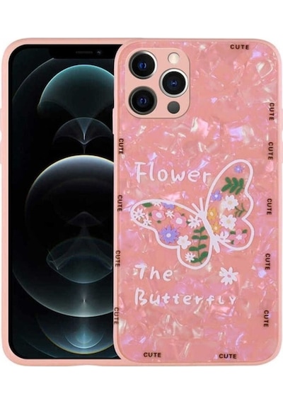 Apple Uyumlu iPhone 12 Pro Max Kılıf Desenli Sert Silikon Zore Mumila Kapak Pink Flower