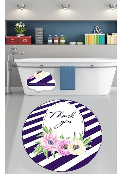 Thank You Banyo Halısı Paspas Çap 120 x 120 CM Çok Renkli