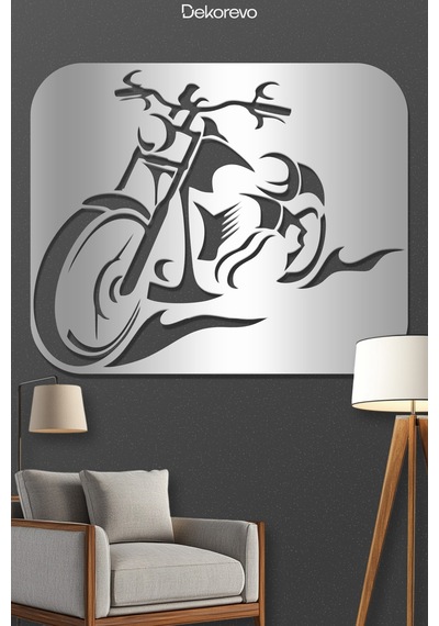 Motosiklet Metal Duvar Tablosu - Metal Duvar Sanatı - Gümüş - 21 X 30 Cm