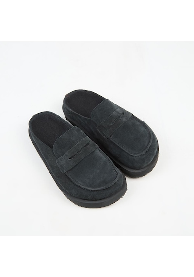 Manijero Ziva Kadın Hakiki Deri Loafer Platform Antrasit Terlik