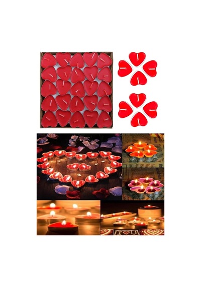 Kırmızı Kalpli Tealight Mum 25'li Karışık