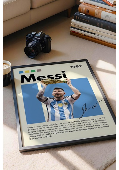 Lionel Messi Çerçeveli Tablo - Dekoratif Çerçeveli Futbolcu Poster Tablo