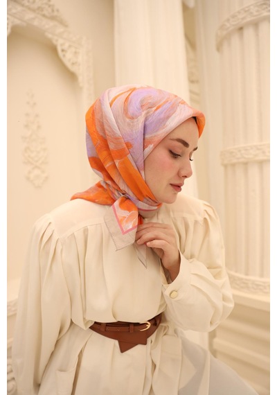 Silk Home Olinda İpek Eşarp 47001-14 Bej, Pembe, Turuncu, Lila, Somon