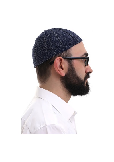 Lacivert Füme Kışlık Çift Renk Kadife Namaz Takkesi Lacivert