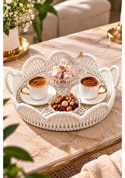 Jasper Beyaz Modern Ekmek Sepeti Ve Tepsi Kahvaltı Çay Kahve Sunumluk Servislik Plastik
