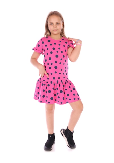Toontoy Kız Çocuk Komple Puantiye Baskılı Elbise Fuşya