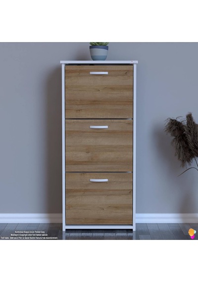 Modilayn West Antre 52x116x 26 Cm Lik 3 Düşer Kapak 6 Göz Bölmeli Ayakkabılık Meşe - Beyaz Modilayn West Antre 52x116x 26 Cm Lik 3 Düşer Kapak 6 Göz Bölmeli Ayakkabılık Meşe - Beyaz