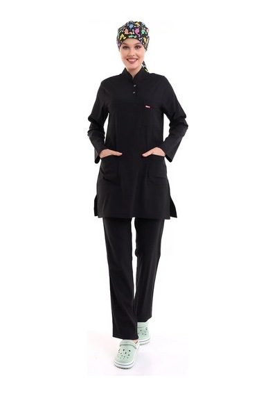 Soft Likralı Tesettür Forma Takım İki Çıtçıt - 6403 Siyah Soft